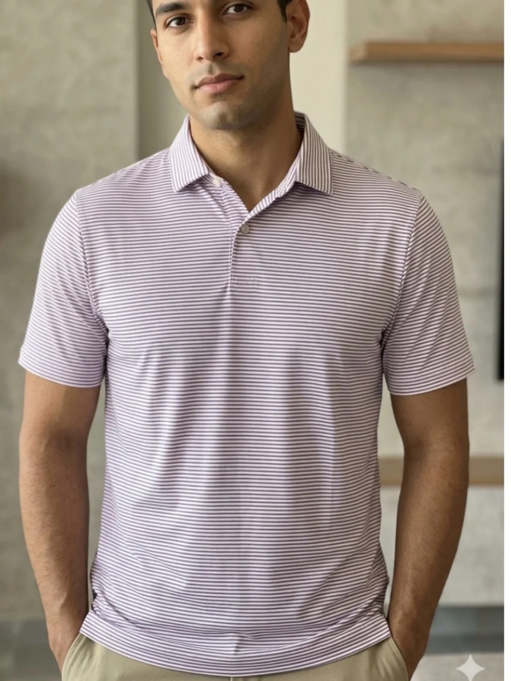 NWT RLX Ralph Lauren Men's Light Pink and Navy Thin-Striped Polo Size Large L